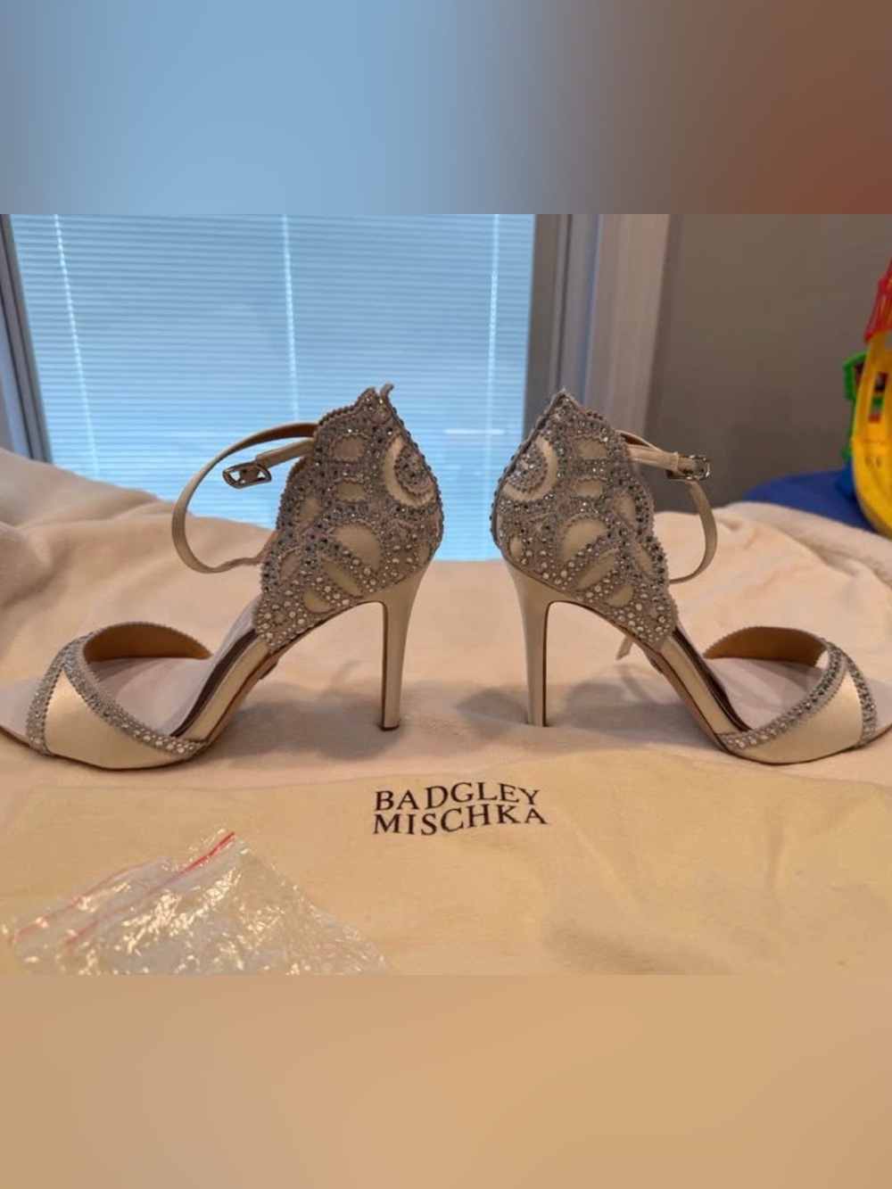 Badgley Mischka Silver Crystal Ankle-Strap Heels